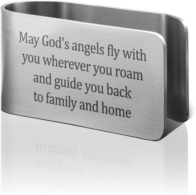 May God's Angels Fly With You Wherever You Roam and Guide You Back to Family and Home Engraved Stainless Steel Car Visor Clip, Travels Visor Car Accessories for Family Friend, New Driver Gifts