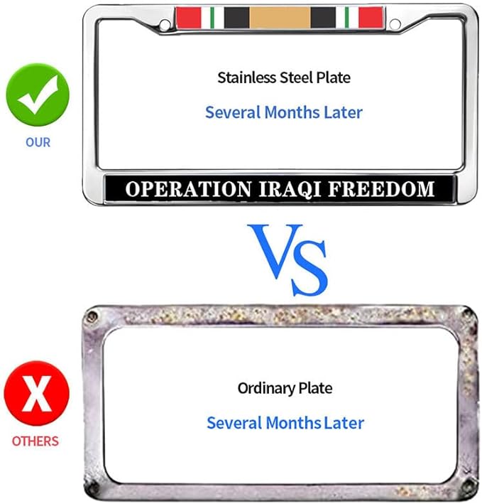 Iraqi War Veteran License Plate Frame Chrome US Military Veteran Scratch-Resistant License Plate Frame Iraq War Vet Flag License Plate Frame for Independence Day