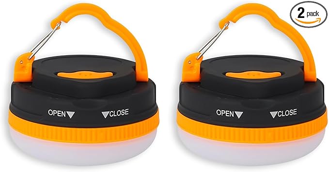 Portable LED Camping Lantern, Collapsible with Carabiner Hook in Eye-Catching Black and Orange – Your Go-to Gear for Nighttime Fun! Adventure Ready！ (AAA-2)