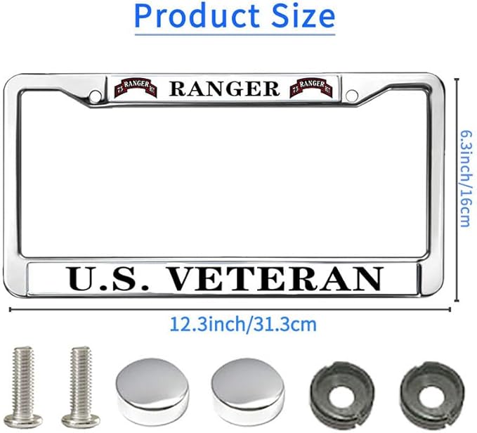 US Army Ranger License Plate Frame Chrome US Army Veteran Rattle-Proof License Plate Frame Army Ranger Pride License Plate Frame for Independence Day