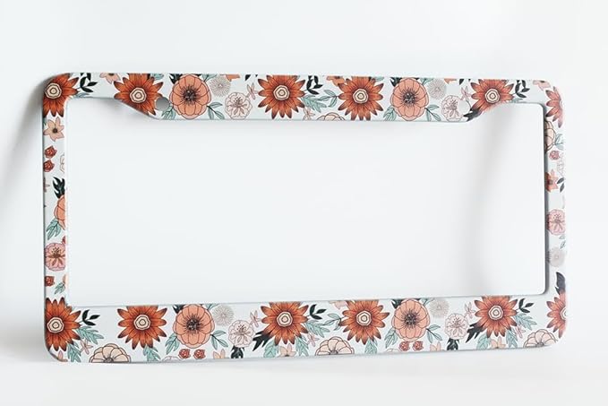 2pcs Vintage Sunflowers Floral License Plate Frame for Women,Inspirational Sunflowers car Decorative tag Frames Girly,Retro Botanical License Plate Cover Holder for Vehicle with car Keychain tag