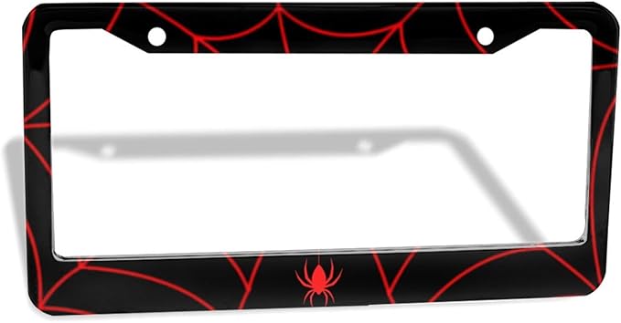 Red Spider Web License Plate Frame - 1 Pack Novelty Black Spider Web License Plate Holder Aluminum Metal Car Tag Cover with 2 Holes Customized Decorative for US Vehicle Standard for Women Men