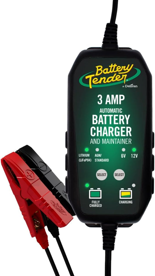 Battery Tender 3 AMP Battery Charger and Maintainer - Automotive Switchable 12V or 6V Smart Automatic for Cars SUVs and Trucks - Lead Acid, AGM, Gel, & Lithium Battery Charger - 022-0202-COS