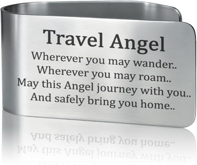 Travel Angel Wherever You May Wander May This Angel Journey with You Engraved Stainless Steel Car Visor Clip, Safe Travels Visor Clip, Safe Driving Gifts for Son Daughter Friend Driver