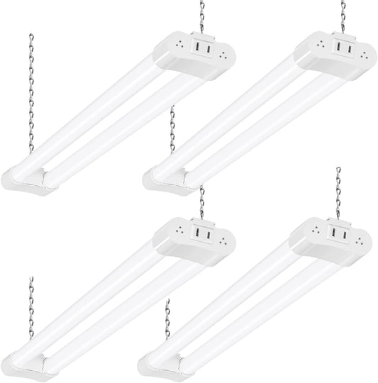 hykolity 4 Pack Linkable LED Shop Light for Garage, 2FT 22W Utility Light Fixture, 2500lm, 5000K Daylight LED Workbench Lighting with Power Cord, Hanging or Flush Mount, White - ETL