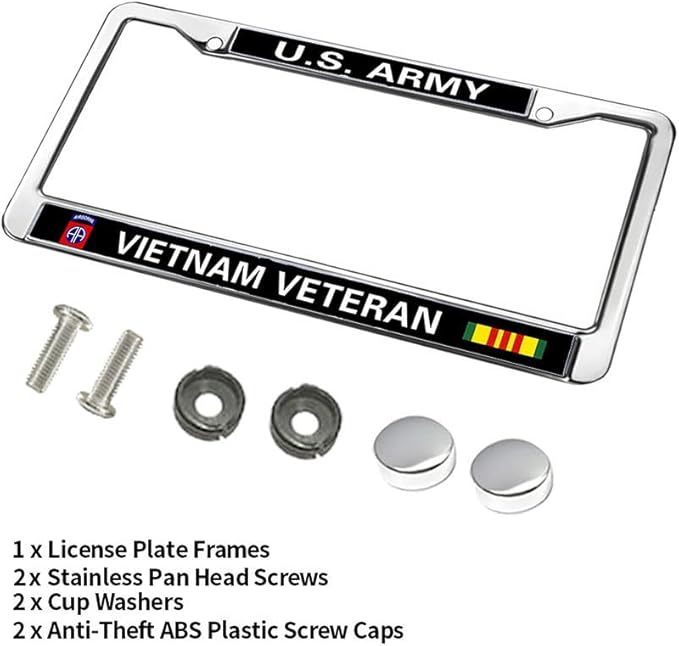 Vietnam Veteran US Army Vehicle License Plate Frame,US Army Vietnam Veteran Personalized License Plate Frame Metal Gills for Auto Car SUV Trucks