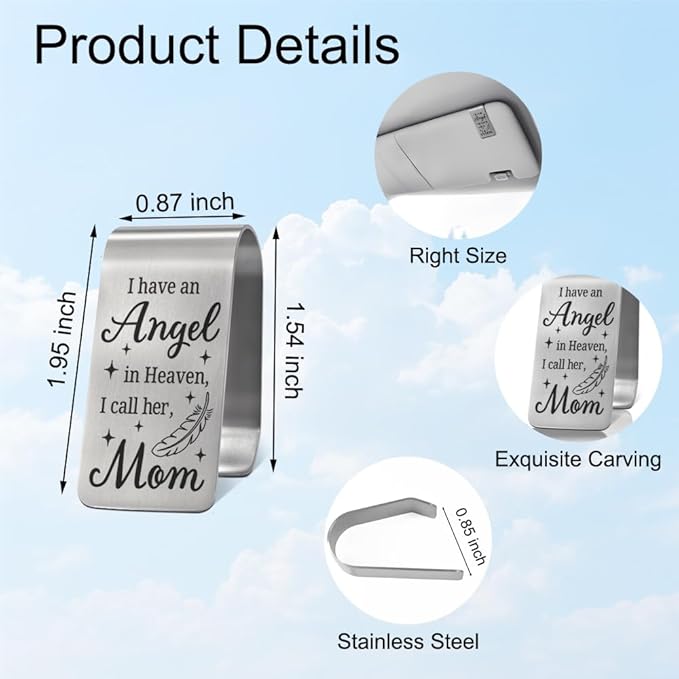XQLZY I Have an Angel in Heaven I Call Her Mom Engraved Stainless Steel Car Visor Clip, in Loving Guardian Angel Safe Driving Gifts for Family Friend Driver, Sympathy Memorial Gifts for Who Lost Mom