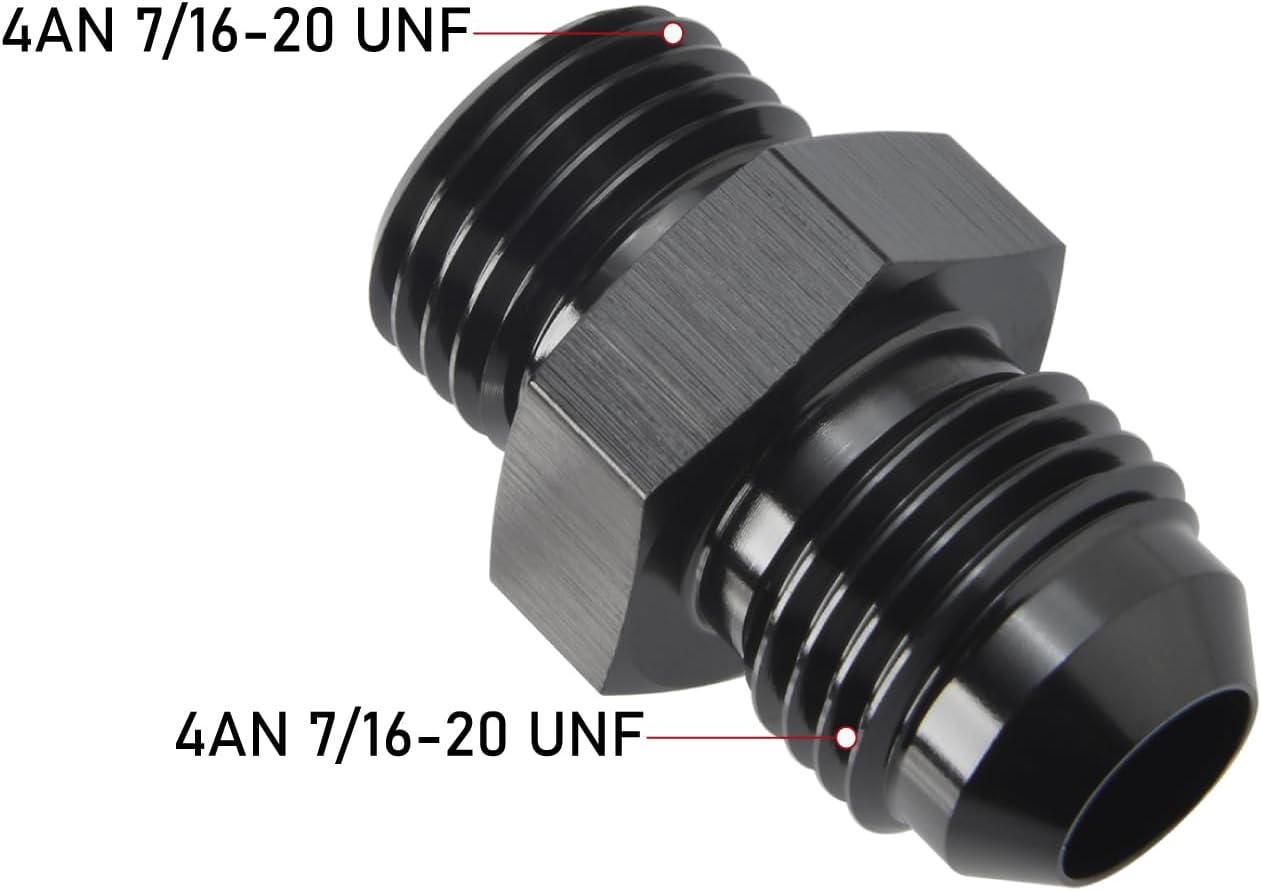 4AN Male Flare to 4AN ORB O-ring Boss Fuel Pump Rail Adapter Fitting Aluminum Black