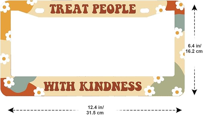 2Pcs Treat People with Kindness License Plate Frames Cover Holders Stainless Steel License Plate Cover with Screw Caps Cover and Screwdriver Set - 2-Hole for Girl Women Treat People with Kindness