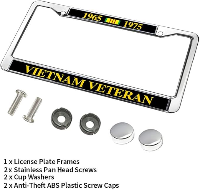 Vietnam Veteran Gift License Plate Frame Chrome US Army Veteran Fade-Resistant License Plate Frame US Veteran Support