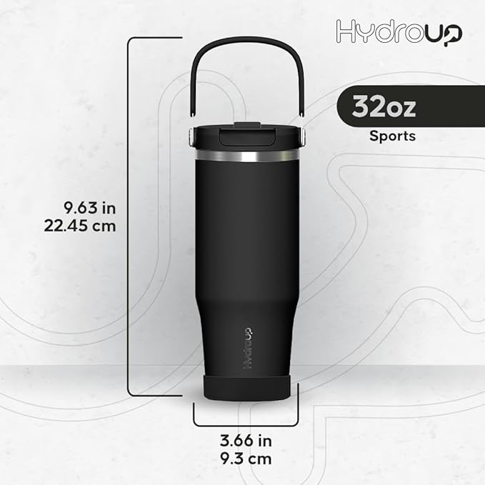 Sport Tumbler 32oz Stainless Steel Water Bottle, Vacuum Insulated with 2-in-1 Lid (Straw & Spout), Leak-Proof Reusable Travel Mug for Hot and Cold Drinks