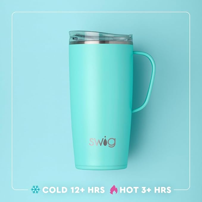 Swig Life 22oz Travel Mug, Insulated Tumbler with Handle and Lid, Travel Coffee Mug, Cup Holder Friendly, Stainless Steel 22 oz Tumbler, Reusable Insulated with Lid (Cowgirl Coquette)