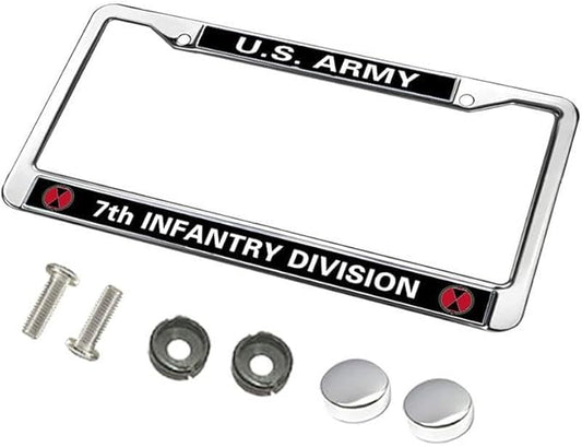 US Army 7th Infantry Div License Plate Frame Slim 7th Infantry Division Rattle-Proof License Plate Frame US Army Veteran License Plate Frame for Family Members