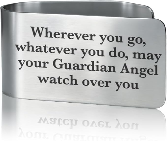 May Your Guardian Angel Watch Over You Engraved Stainless Steel Car Visor Clip, New Driver Gifts for Women Men, Funny Safe Driving Gifts for Family Friend, God Prayer Present for Religious