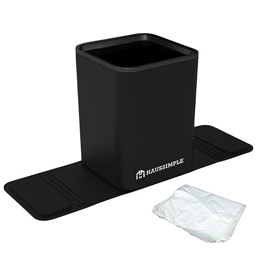 Leakproof Car Trash Can, Compact Portable Garbage Bin with Stability Flap & Anti-Slip Base, Durable & Easy to Clean, for Cars, Trucks, SUVs ??Includes Trash Bags (Black, Medium)