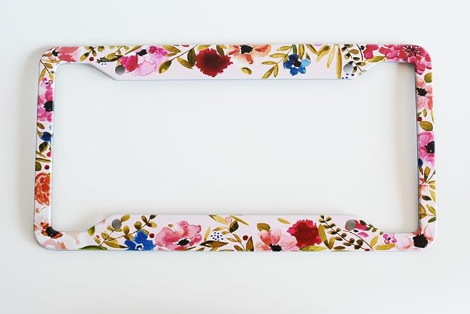 2pcs Abstract Flowers Floral License Plate Frame for Women,Pink Flowers Floral car Decorative tag Frames Girly,Hand-Painted Artistic Pink Flowers Floral License Plate Cover Holder for Vehicle