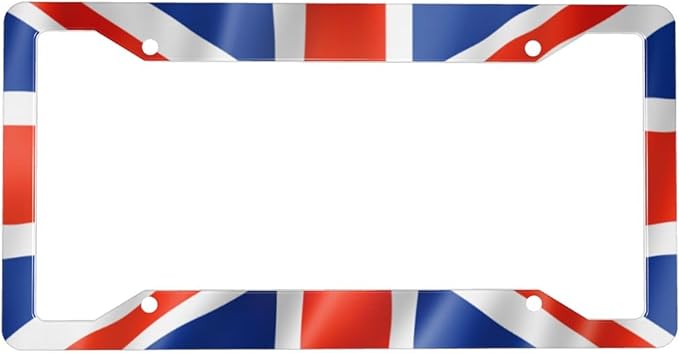 British UK United Kingdom Flag License Plate Frame - 1 Pack Aluminum Metal Union Jack License Plates England License Plate Holder Novelty Auto Car Tag Universal US Canadian for Car with 4 Holes