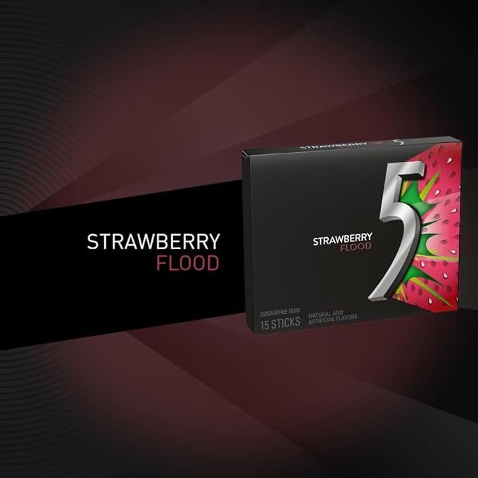 5 Gum Sour Strawberry Sugar Free Chewing Gum Bulk Pack, 15 Stick (Pack of 10)