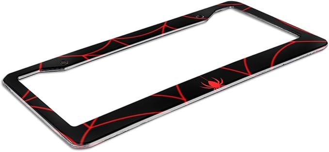 Red Spider Web License Plate Frame - 1 Pack Novelty Black Spider Web License Plate Holder Aluminum Metal Car Tag Cover with 2 Holes Customized Decorative for US Vehicle Standard for Women Men