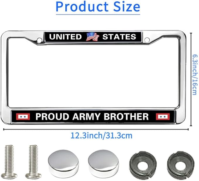 United States Army Brother License Plate Frame Chrome 2 Holes,Proud US Army Custom Frame Metal License Plate Frame to Fit Any Standard US Cars