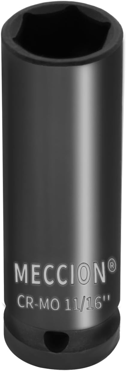 Meccion 1/2 Inch Drive Impact Socket 11/16 inch SAE, 6 Point Cr-Mo Deep Impact Socket, 78mm Length