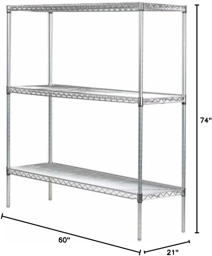 Omega 21" Deep x 60" Wide x 74" High 3 Tier Chrome Starter Shelving Unit