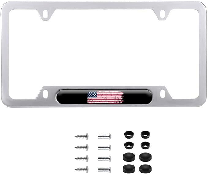 American Flag License Plate Frame Metal Auto Plate Holders Covers Personalized Car Accessories (Flag-1)