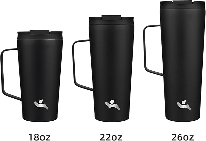 Insulated Tumbler with Handle and Straw, 26 OZ Travel Coffee Mug Stainless Steel Cup Metal Water Bottle,Black