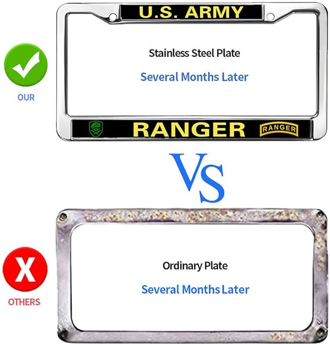 Ranger US Veteran License Plate Frame Metal Proud US Army Veteran Durable License Plate Frame Army Ranger Gifts License Plate Frame for Patriotic People