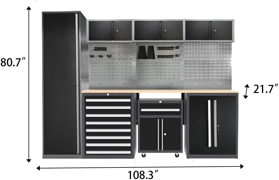 JZD Storage Cabinet Set, Pro Tool Organization System for Garage, No Wall Mounting Needed, for Basement Automotive Repair Shop