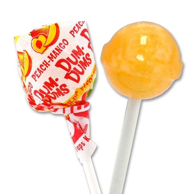 Dum Dums Peach Mango Lollipops - Bulk Candy Bag with Lollipops Individually Wrapped, Single Flavor Gourmet Suckers - 50 Count