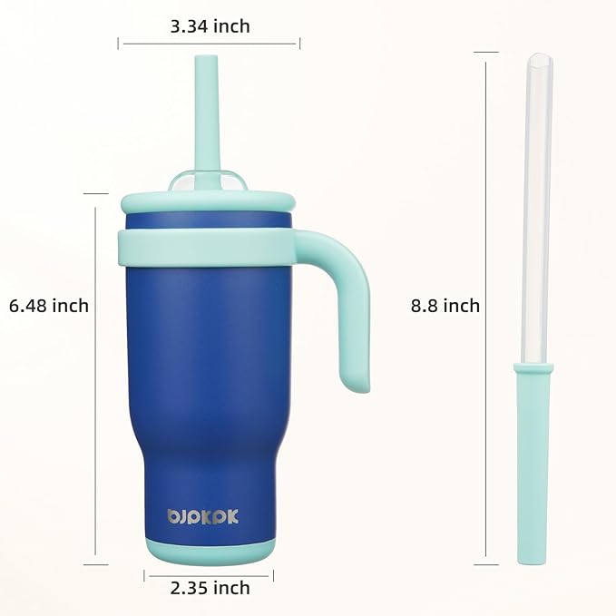 BJPKPK 18 OZ Insulated Travel Tumbler with Handle and Straw, Stainless Steel Water Bottle, Double Wall Vacuum Insulated Mug, for Work, Car, Travel, Deep Blue