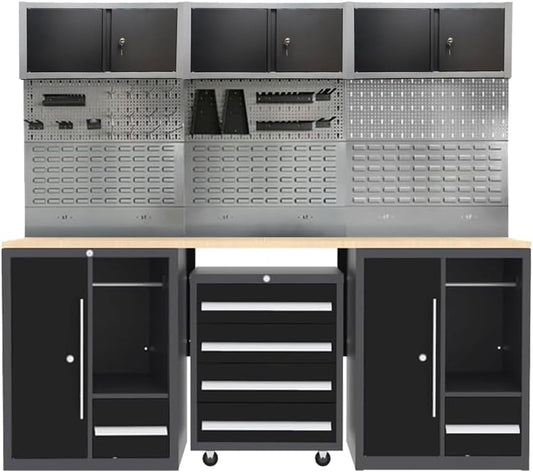 JZD Metal Garage Cabinet Set, Heavy Duty Tools Organization System, Included Rolling Chest, for Basement Factory, No Wall Mounting Needed