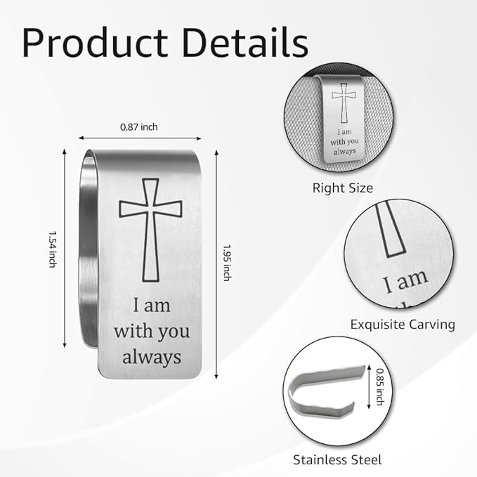 I Am with You Always Engraved Stainless Steel Car Visor Clip, Travels Visor Car Accessories, Driving Safety Prayer Religious Gifts for Parent Family Friend, New Driver Gifts