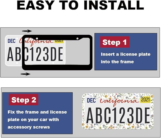 2pcs Wild Flowers Floral License Plate Frame for Women, White Flowers Floral car Decorative tag Frames Girly, Natural Life Theme License Plate Cover Holder for Vehicle with Double Sided Keychain tag