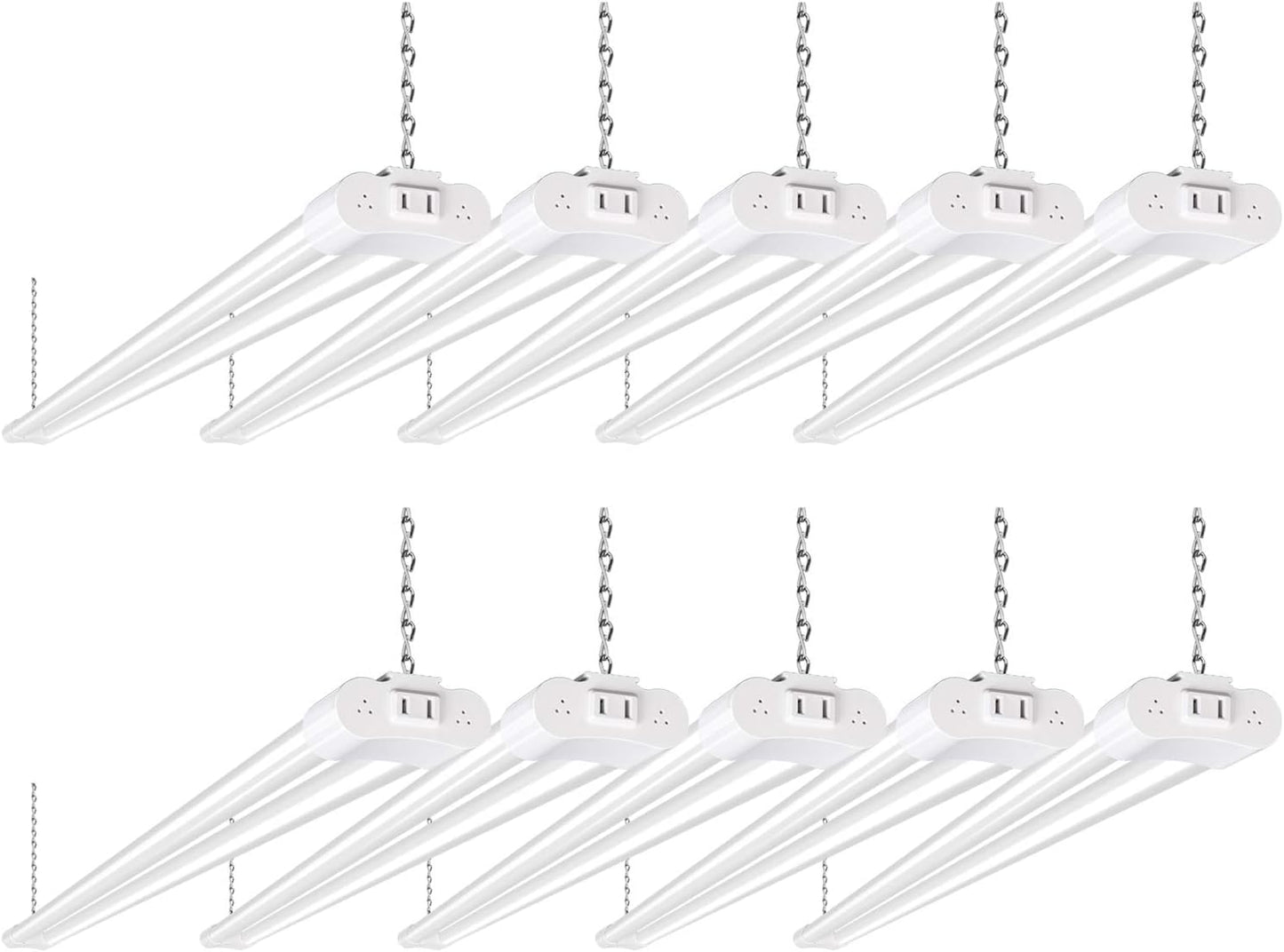 hykolity 10 Pack 4FT Linkable LED Shop Light for Garage, 6500lm, 4FT 60W Utility Light Fixture, 5000K Daylight LED Workbench Bay Lighting with Plug, Hanging or Surface Mount, White - ETL