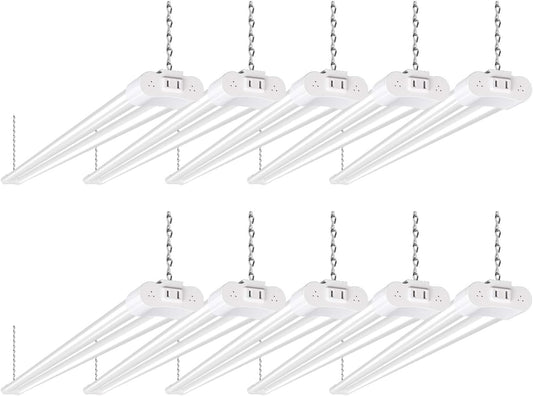 hykolity 10 Pack 4FT Linkable LED Shop Light for Garage, 6500lm, 4FT 60W Utility Light Fixture, 5000K Daylight LED Workbench Bay Lighting with Plug, Hanging or Surface Mount, White - ETL