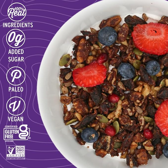 Wildway Keto Granola | Dark Chocolate Sea Salt | Grain-Free Certified Gluten-Free Cereal | Vegan, Low Carb | No Sugar Added | Paleo-Friendly, Non-GMO Fruit & Nut Clusters | Nutrient-Rich | 8oz, 3 Pack