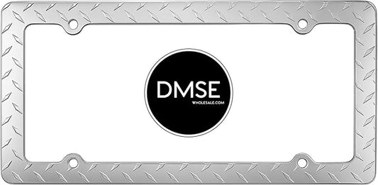 DMSE Heavy Duty Metal Diamond Plate Plated License Plate Frame Cool Decorative Design for Any Vehicle (Reflective Mirror Chrome)