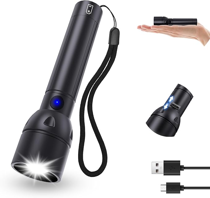 USB C Rechargeable Flashlight High Lumens -800L Super Bright Flash Light with 12H Long Life,5 Modes,Zoomable,Waterproof,Pocket Powerful Tactical LED Flashlights for Emergency Camping Outdoor 1PC