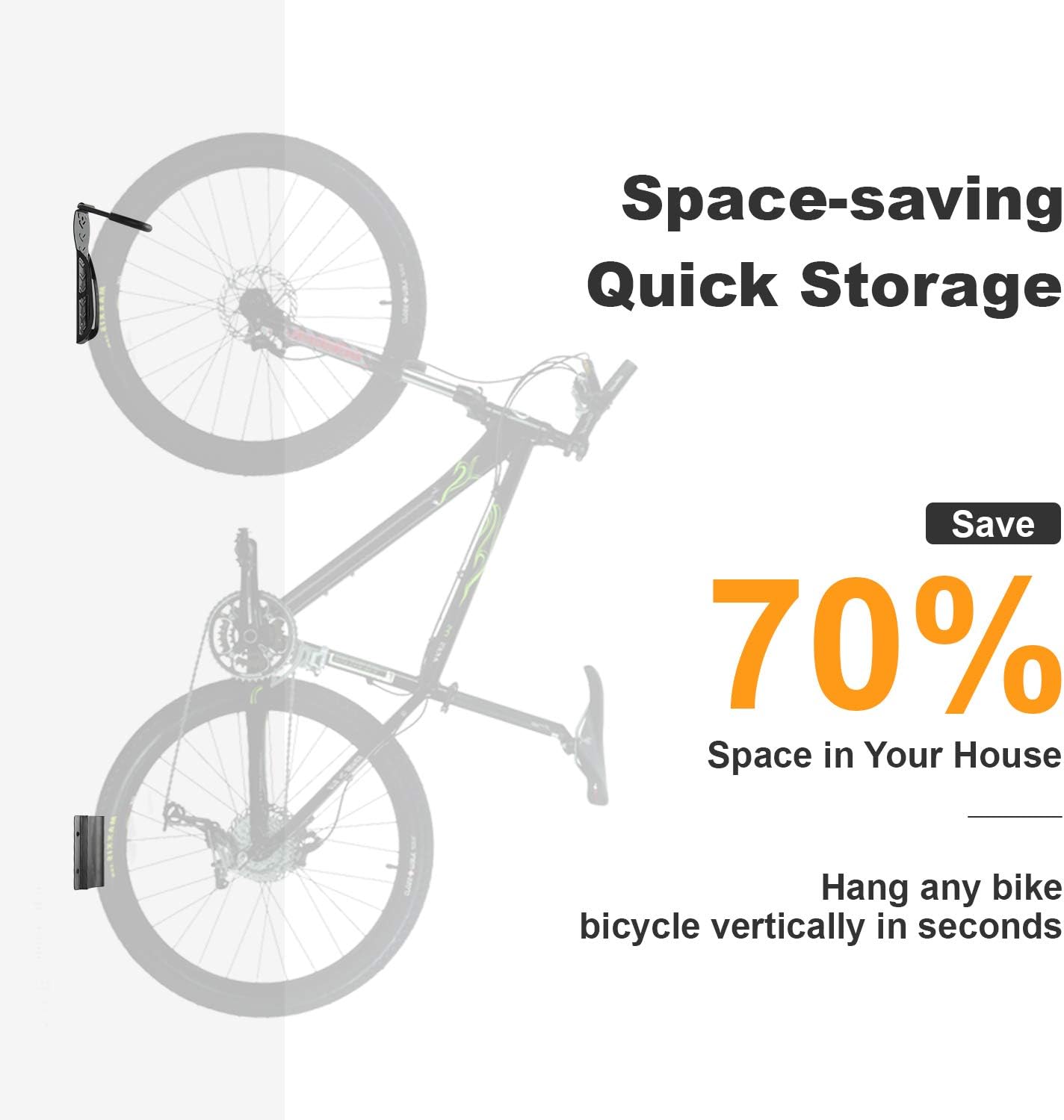 Todeco Bike Wall Mount Rack with Rear Tire Tray, Vertical Bike Hooks Storage Indoor Saving Space for Garage, Shed, Great for Hanging Road, Mountain or Hybrid Bikes,2-Pack