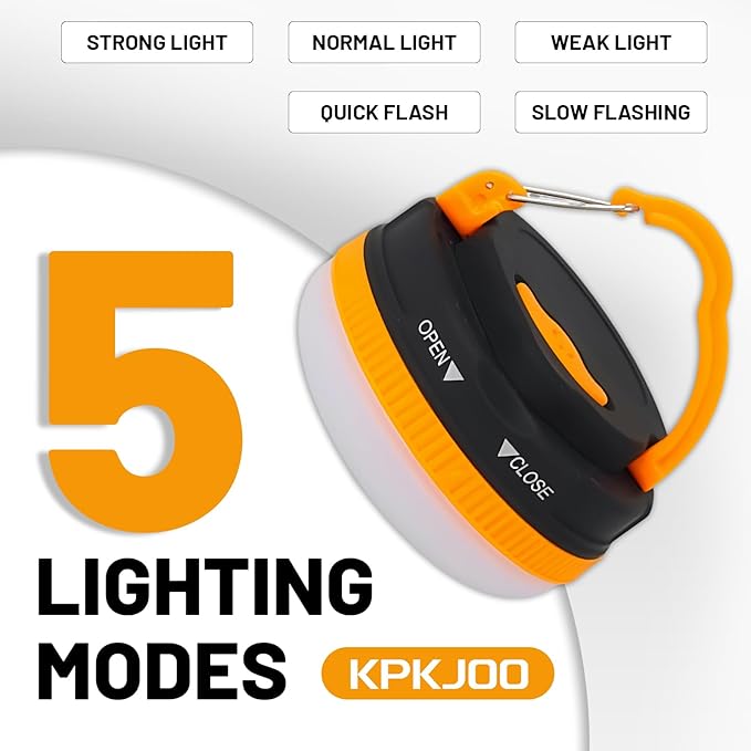 Portable LED Camping Lantern, Collapsible with Carabiner Hook in Eye-Catching Black and Orange – Your Go-to Gear for Nighttime Fun! Adventure Ready！ (AAA-2)