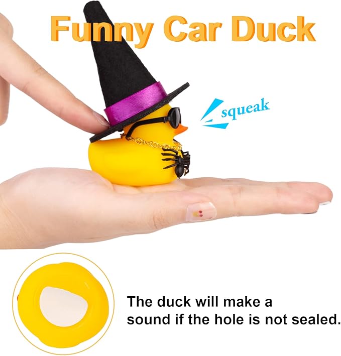 Car Rubber Duck Ornaments Halloween Duck Car Dashboard Decorations with Mini Witch Hat Sunglasses Necklace Halloween Accessories for Halloween Themed Gifts(W17)