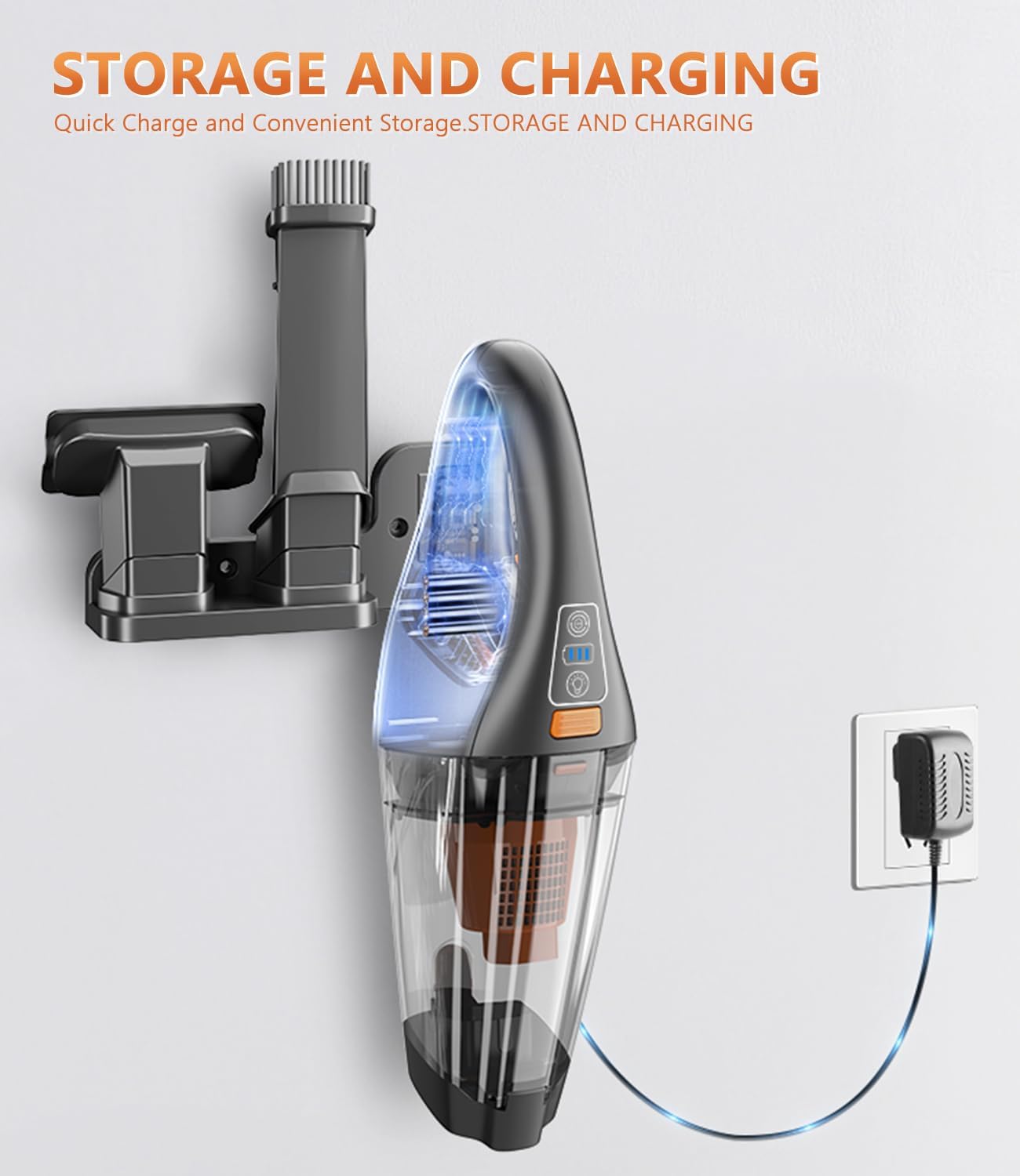 Handheld Vacuum Cordless, 18000Pa 160W Hand,30Min Car Vacuum Portable Cordless Rechargeable High Power Lightweight LED Light Fast Charge Vacuum Cleaner for Car Home