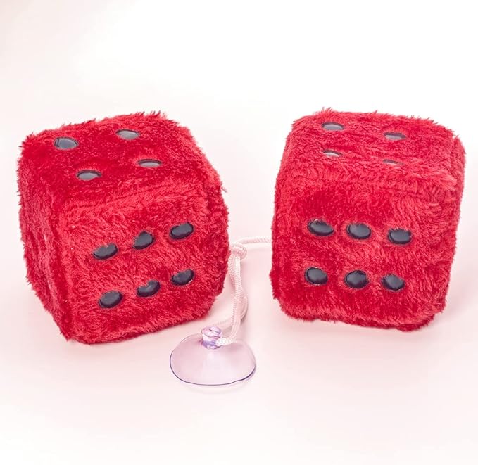 Fuzzy Plush Dice for Car Mirror, Pair of Retro 3” Light Blue Dice with Black Dots for Car Interior Hanging Ornament Decoration