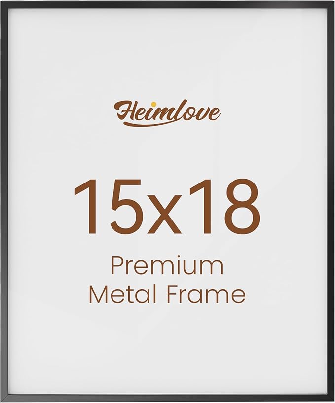 Heimlove 15x18 Metal Picture Frame,Black Aluminum Photo Frames-Real Tempered Glass,Wall Gallery Poster Puzzles Artwork frame Mounting Horizontally or Vertically Decor for Wall-1Pack