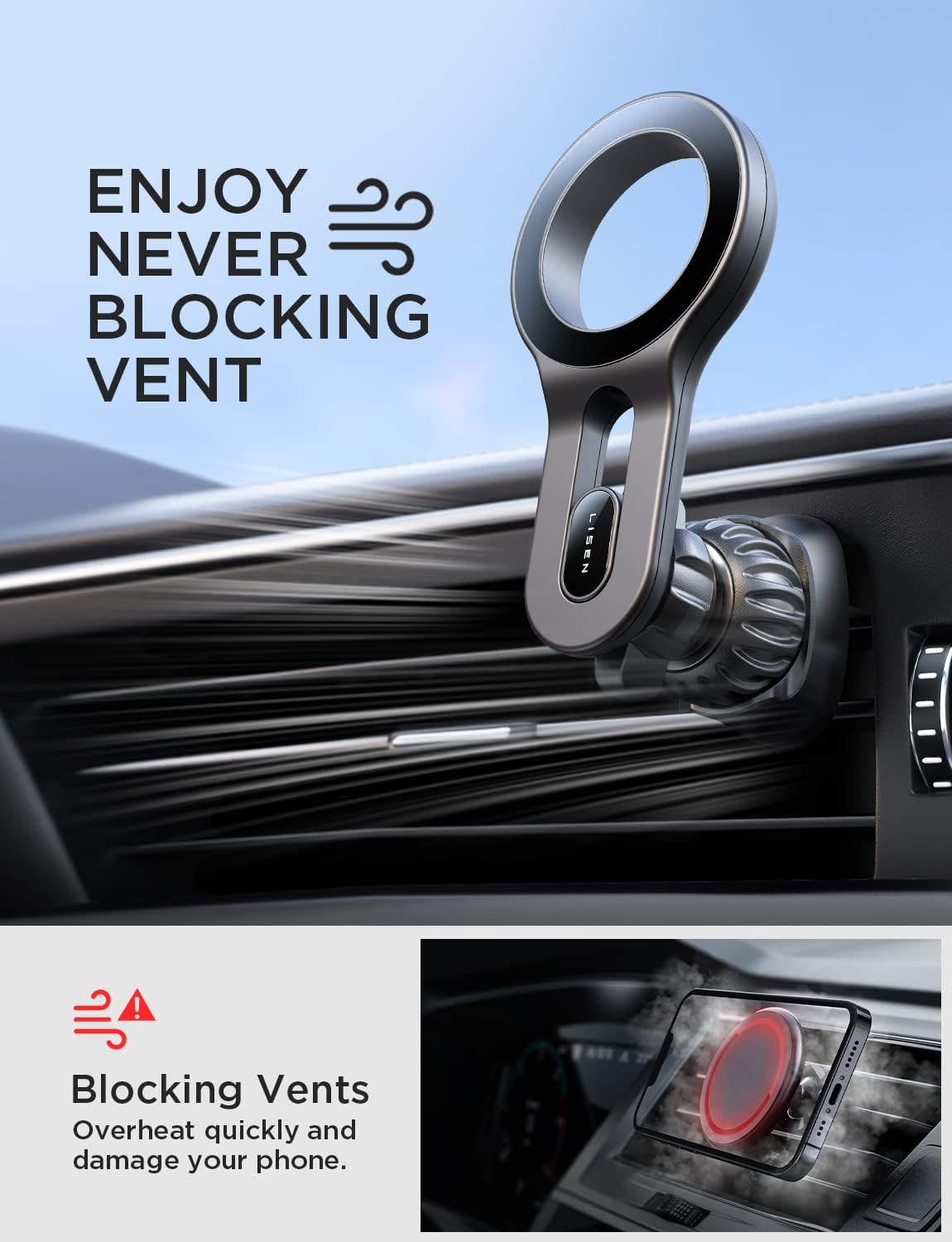 LISEN for iPhone 16 MagSafe Car Mount, [Quick Install] Ultra Magnetic Long Arm Mag Safe Car Phone Holder Vent, Car Accessories Fit for iPhone 16 Pro Max 15 14 13 12 Plus Mini Men Women, Red