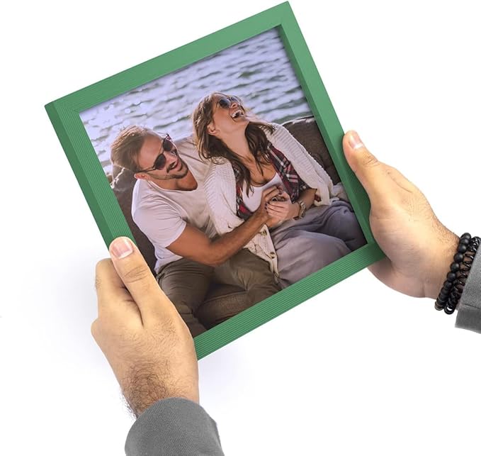 Renditions Gallery Set of 9, 11X14 Custom Photo Prints with Real Wood Picture Frames. Create Personalized Photos with Peel & Stick Photo Frames. Green Frame
