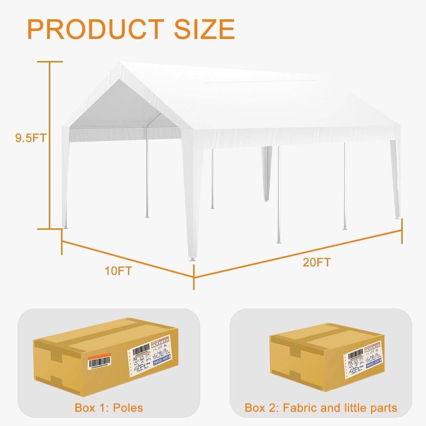 10x20ft Metal Carport Garage with PE Fabric and Galvanized Steel Frame Leg Wrap Carport for Outdoor Shelter for Cars, Trucks, and Boats - White