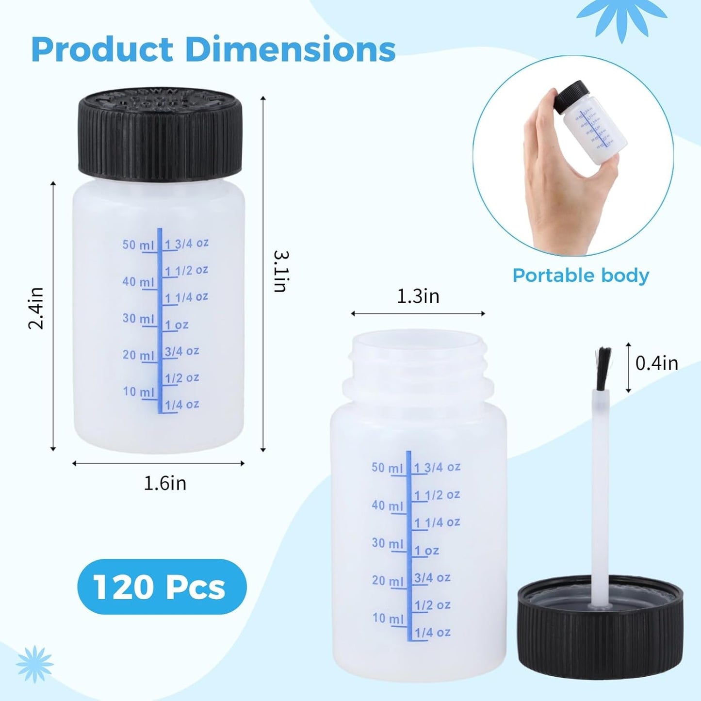 120 Pcs 2 Oz Touch Up Paint Container - Empty Paint Touch Up Bottles with Brush, Safe Lids, and Mixing Balls for Fixing Car Scratches